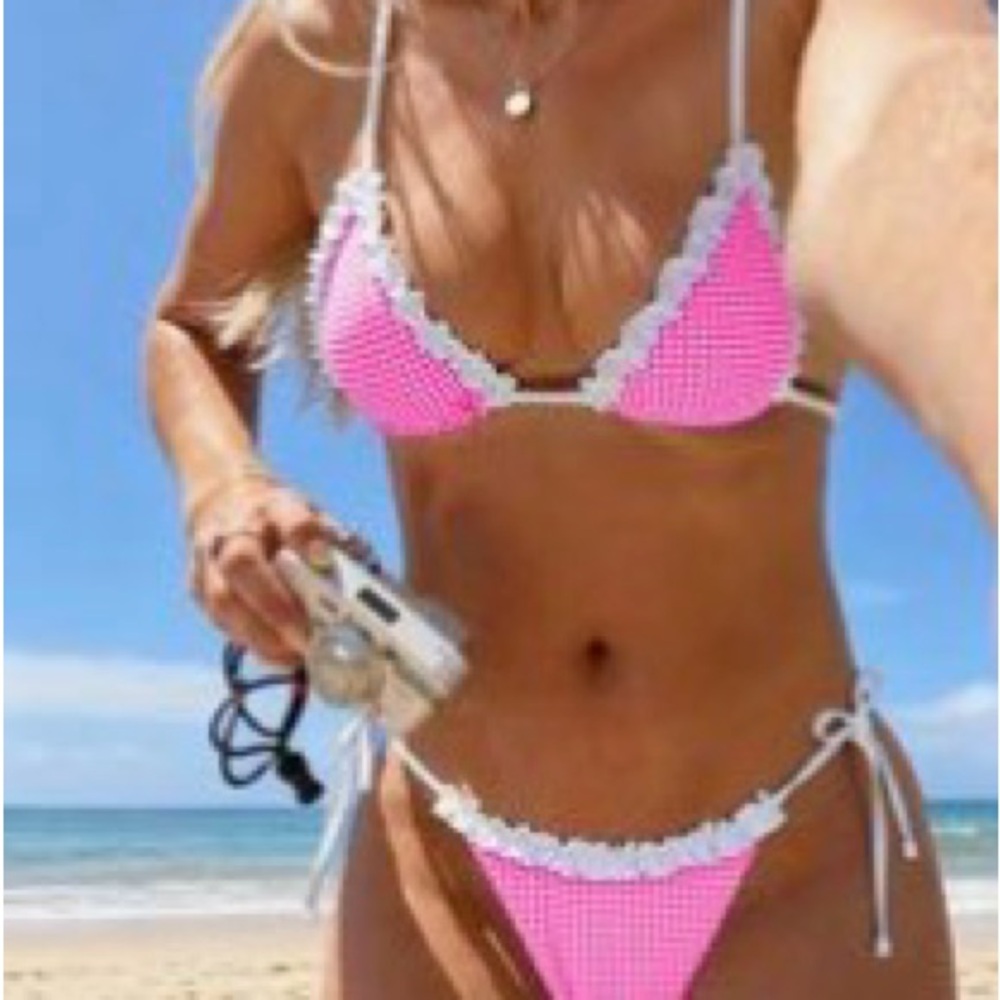 SHEIN Pink and White Bikini Set